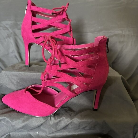 Chelsea & Zoe‎ Women Hot Pink Zip Up The Back Tie on The Ankle 3 Inch Heel Sz 8 - Picture 1 of 8
